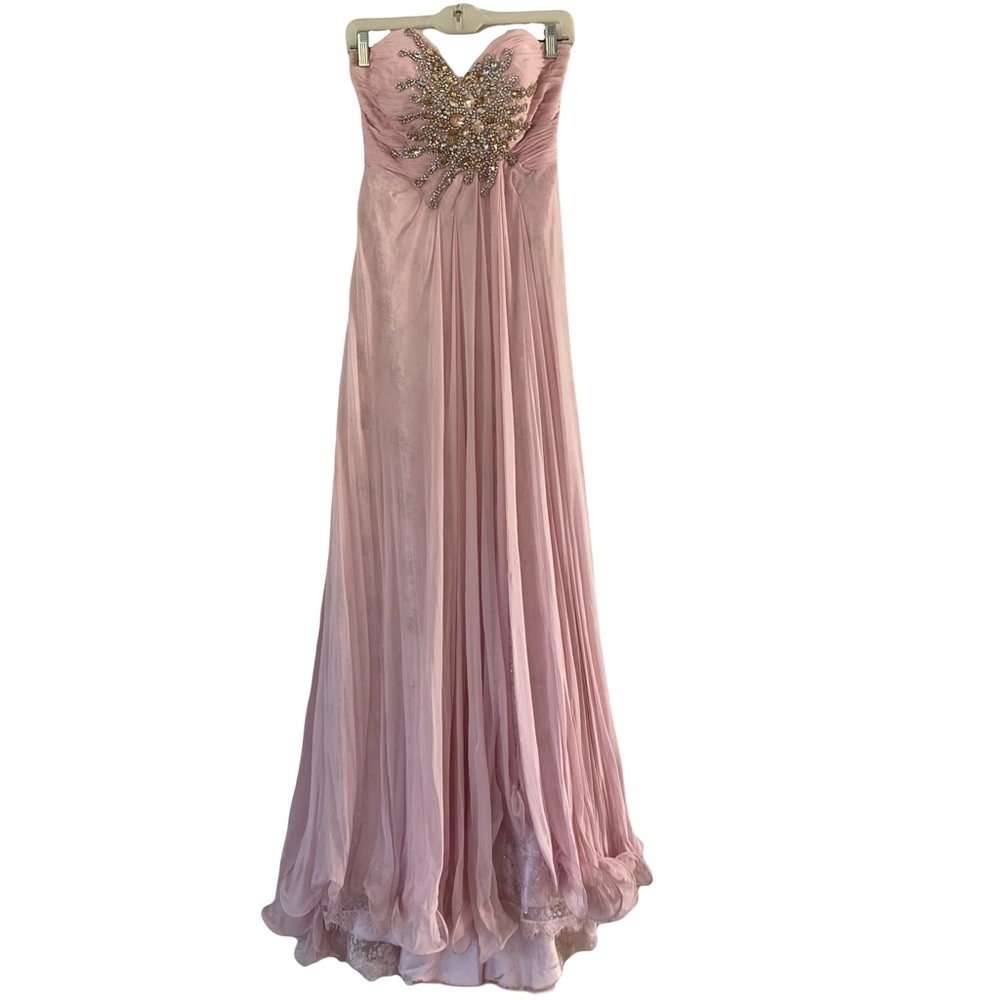 Mac Duggal Pink Silk Beaded Strapless Sparkle Lace Prom Formal Gown Size 4 - Picture 2 of 8